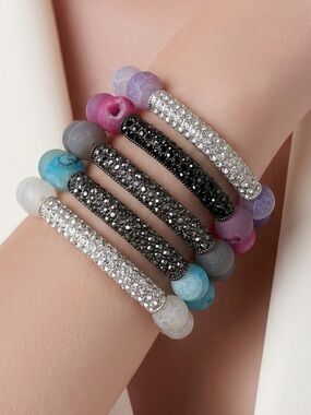 Agate druzy stone beaded stretch bracelet